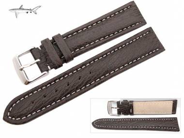 Watch band XL 18mm dark brown genuine SHARK leather white seam (width of buckle 18 mm) - Bild vergr��ern 