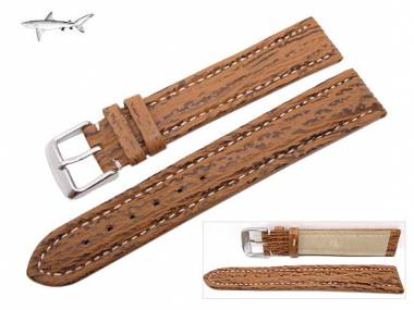 Watch band 22mm brown genuine SHARK leather white seam (width of buckle 20 mm) - Bild vergr��ern 
