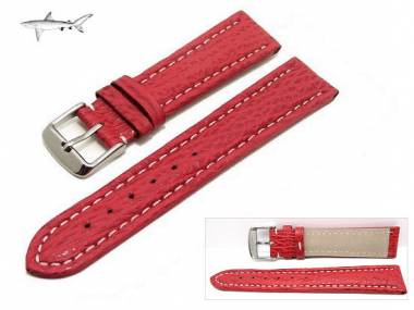Watch band XL 24mm red genuine SHARK leather white seam (width of buckle 22 mm) - Bild vergr��ern 