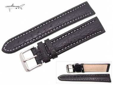 Watch band 24mm black genuine SHARK leather white seam (width of buckle 22 mm) - Bild vergr��ern 
