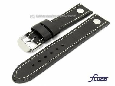 Watch band -Saddle leather- 24mm black smooth surface light stitching riveted by Fluco - Bild vergr��ern 