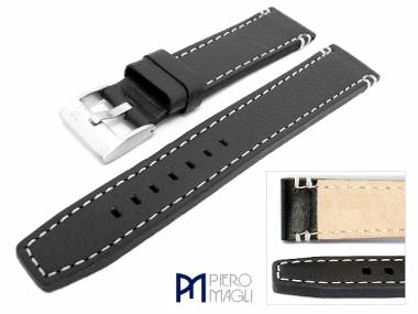 Watch band -Aviator- 18mm black aviator style white stitching by Piero Magli (width of buckle 16 mm) - Bild vergr��ern 