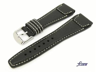 Watch band -Pilot- 20mm black robust white stitching aviator style by Fluco - Bild vergr��ern 