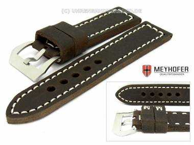 Watch band -Trondheim- 26mm dark brown antique-look light colored contrast stitching by MEYHOFER - Bild vergr��ern 