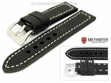 Watch band -Trondheim- 26mm black antique-look light colored contrast stitching by MEYHOFER - Bild vergr��ern 