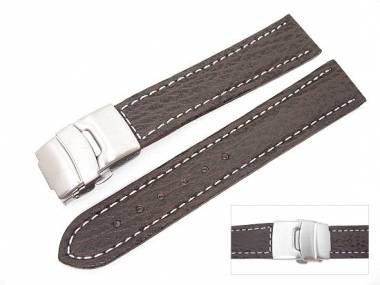 Watch band 24mm dark brown deployant clasp genuine shark white stitching - Bild vergr��ern 