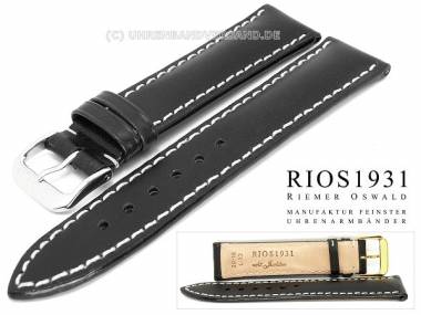 Watch band -St. Petersburg- 19mm black RIOS Juchten leather white stitching (width of buckle 16 mm) - Bild vergr��ern 