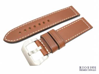 Watch band XL 26mm brown by RIOS for OFFICINE PANERAI smooth surface white stitching - Bild vergr��ern 