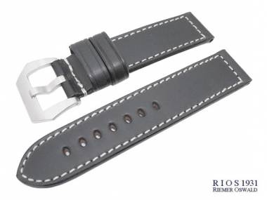 Watch band XL 24mm black by RIOS for OFFICINE PANERAI smooth surface white stitching - Bild vergr��ern 