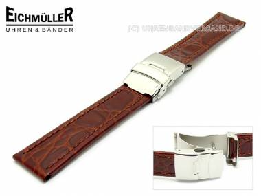 Watch band 22mm brown deployant clasp silver Croco Grain from Eichmueller - Bild vergr��ern 