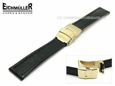 Watch band 18mm black deployant clasp golden Croco Grain from Eichmueller - Bild vergr��ern 