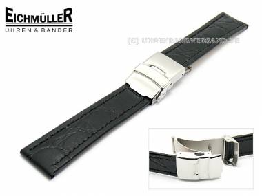 Watch band 20mm black deployant clasp silver Croco Grain from Eichmueller - Bild vergr��ern 