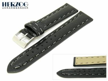 Watch band 18mm black by Herzog -Modena- grained surface extravagant stitching - Bild vergr��ern 