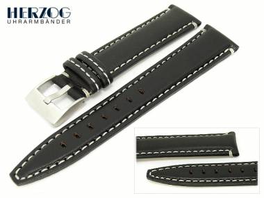 Watch band 22mm black by Herzog -Torino- smooth surface white stitching - Bild vergr��ern 
