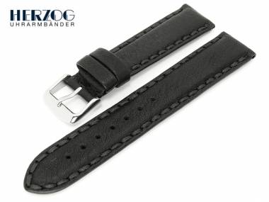 Watch band 22mm black by Herzog -Chronograph- grained surface robust hand stitched - Bild vergr��ern 