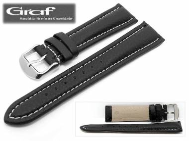 Watch band -Alpin- 18mm black grained surface white stitching padded by Graf (width of buckle 18 mm) - Bild vergr��ern 