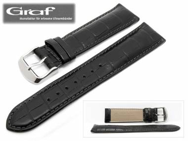Watch band -Arizona- 20mm black alligator grain matt padded by Graf (width of buckle 18 mm) - Bild vergr��ern 
