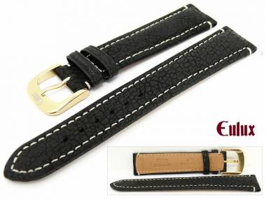 Watch band 18mm black EULUX -Monet- genuine water buffalo grained surface white stitching - Bild vergr��ern 
