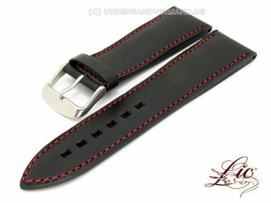 Watch strap -Chrono BRM- 26mm black smooth red stitching from Lic (width of buckle 24 mm) - Bild vergr��ern 