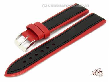 Watch strap -Eco Double- 22mm black/red smooth surface from Lic (width of buckle 18 mm) - Bild vergr��ern 