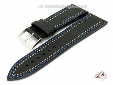 Watch strap -Eco Couture- 26mm black smooth blue stitching from Lic (width of buckle 24 mm) - Bild vergr��ern 