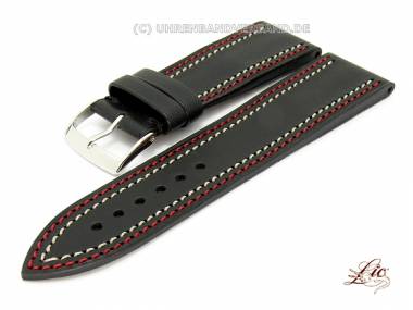 Watch strap -Eco Couture- 26mm black smooth red stitching from Lic (width of buckle 24 mm) - Bild vergr��ern 
