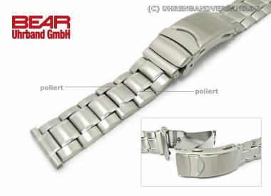 Stainless Steel Watch Band 20mm partly polished sporty-elegant with band extension from BEAR - Bild vergr��ern 