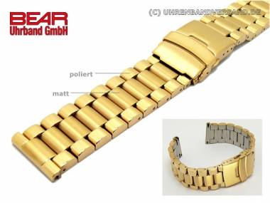Stainless steel watch band 24mm golden semi solid partly polished plain-elegant from BEAR - Bild vergr��ern 