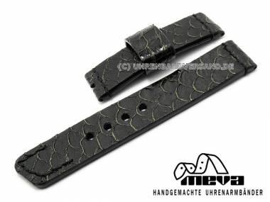 Hand made watch strap leather 24mm black partly stitched tilapia (width of buckle 24 mm) - Bild vergr��ern 