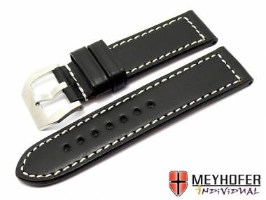 Watch Strap -Padua PNR- 26mm black smooth light stitching MEYHOFER (width of buckle 26 mm) - Bild vergr��ern 