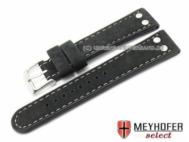 Watch band -Tarragona- 20mm black buffalo leather aviator band by MEYHOFER (width of buckle 18 mm) - Bild vergr��ern 