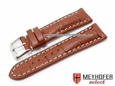 Watch band -Catania- XS 24mm auburn allig. grain light stitching MEYHOFER (width of buckle 20 mm) - Bild vergr��ern 