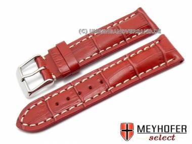 Watch band -Catania- XS 24mm red alligator grain light stitching MEYHOFER (width of buckle 20 mm) - Bild vergr��ern 