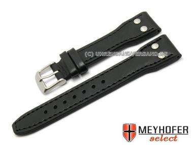 Watch band -Paterna- 20mm black aviator look stitched by MEYHOFER (width of buckle 16 mm) - Bild vergr��ern 