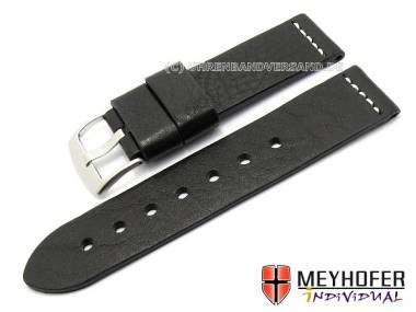 Watch band -Messina- 24mm black genuine leather grained by MEYHOFER (width of buckle 24 mm) - Bild vergr��ern 