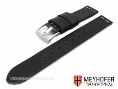 Watch band -Messina XL- 18mm black genuine leather grained by MEYHOFER (width of buckle 18 mm) - Bild vergr��ern 