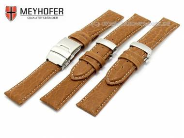Watch band -Lissabon Sport- 21mm light brown grained genuine buffalo stitched clasp by MEYHOFER - Bild vergr��ern 