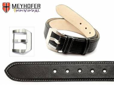 Leather Belt -Canberra BLT- black genuine buffalo light stitching 100cm (M) by MEYHOFER - Bild vergr��ern 