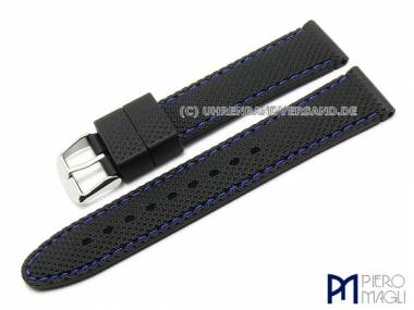 Watch band 18mm black silicone blue stitching by Piero Magli (width of buckle 16 mm) - Bild vergr��ern 