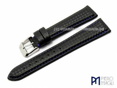 Watch band -Carbon Sport- 24mm black blue stitching Carbon-Look Piero Magli (width of buckle 20 mm) - Bild vergr��ern 