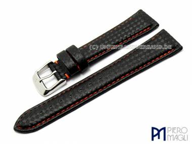 Watch band -Carbon Sport- 18mm black orange stitched Carbon-Look Piero Magli (width of buckle 16 mm) - Bild vergr��ern 