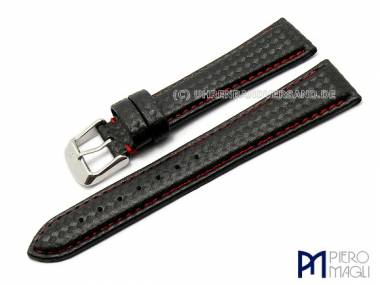 Watch band -Carbon Sport- 24mm black red stitching Carbon-Look Piero Magli (width of buckle 20 mm) - Bild vergr��ern 