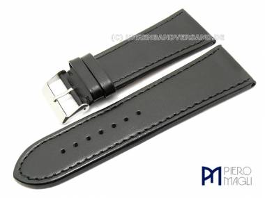 Watch band 28mm black smooth leather grained elegant stitched by Piero Magli (width of buckle 24 mm) - Bild vergr��ern 