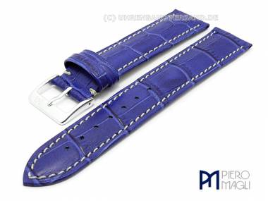 Watch band 22mm blue alligator grain elegant white stitching by Piero Magli (width of buckle 20 mm) - Bild vergr��ern 