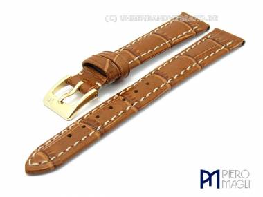 Watch band 16mm brown alligator grain elegant white stitching by Piero Magli (width of buckle 14 mm) - Bild vergr��ern 