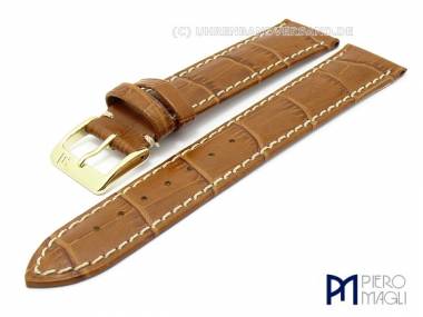 Watch band 24mm brown alligator grain elegant white stitching by Piero Magli (width of buckle 22 mm) - Bild vergr��ern 