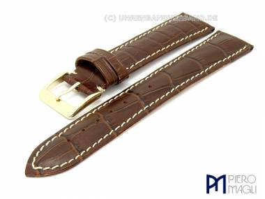 Watch band 24mm dark brown alligator grain white stitching by Piero Magli (width of buckle 22 mm) - Bild vergr��ern 