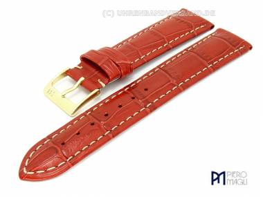 Watch band 24mm red alligator grain elegant white stitching by Piero Magli (width of buckle 22 mm) - Bild vergr��ern 