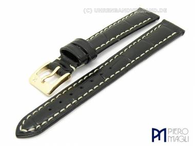 Watch band 14mm black alligator grain elegant white stitching by Piero Magli (width of buckle 12 mm) - Bild vergr��ern 
