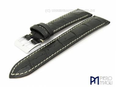 Watch band 18mm black alligator grain elegant white stitching by Piero Magli (width of buckle 16 mm) - Bild vergr��ern 